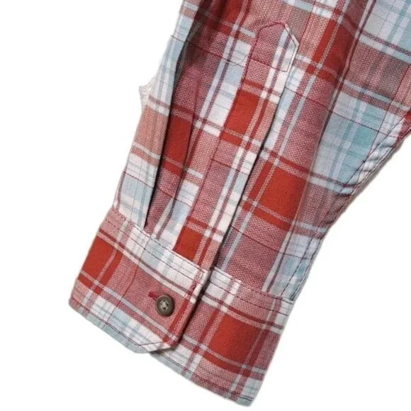 NWT Wrangler Men’s Sz 2XL Stretch Red Plaid Stripe Long Sleeve Shirt Button Down - Picture 7 of 11